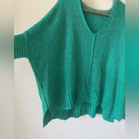 Free People Oversized V-Neck Sweater Sz XS/S Kelly Green Chunky Knit Pullover - Picture 7 of 10